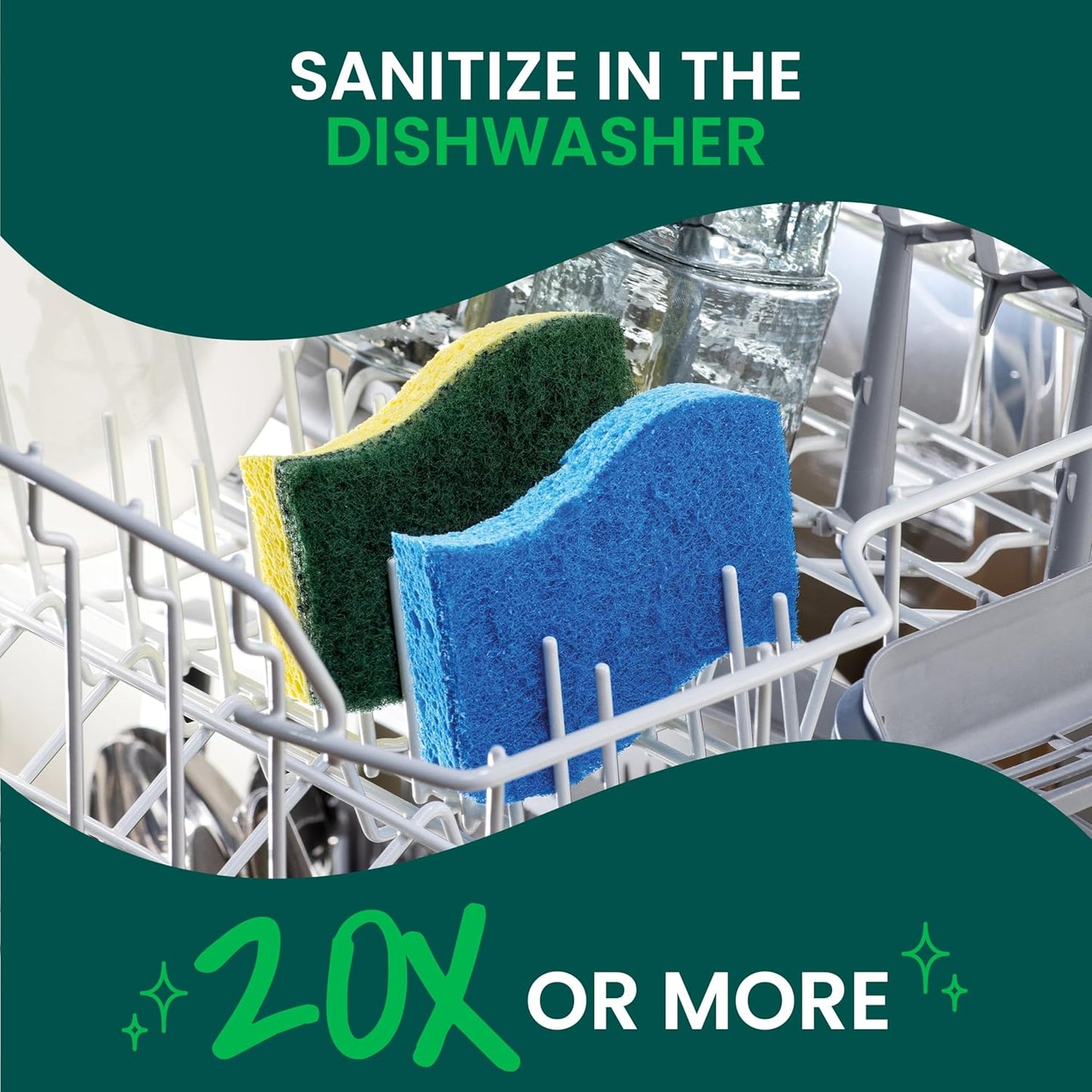 Scotch-Brite Heavy Duty Scrub Sponge, 6 Kitchen Sponges Designed for Tough Messes in the Kitchen that Last 3X Longer*, Best for Cast Iron Skillets and Outdoor Grills, Flexible, Durable, and Strong