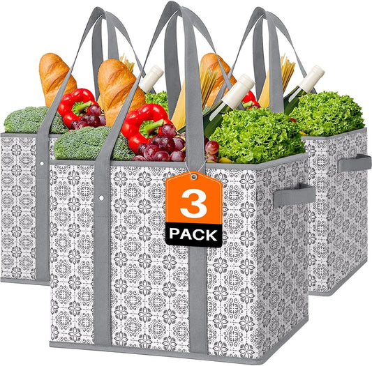 WISELIFE Reusable Grocery Bags [3 Pack],Large Grocery Tote Bag Water Resistant Shopping Bags Foldable Grocery Bag for Clothes,Shoes and Picnic