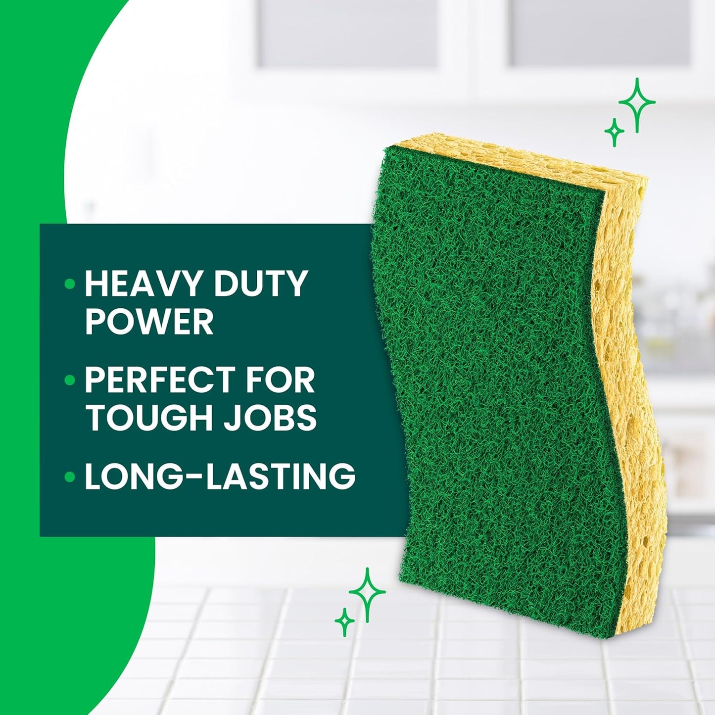 Scotch-Brite Heavy Duty Scrub Sponge, 9 Kitchen Sponges Designed for Tough Messes in the Kitchen that Last 3X Longer*, Best for Cast Iron Skillets and Outdoor Grills, Flexible, Durable, and Strong