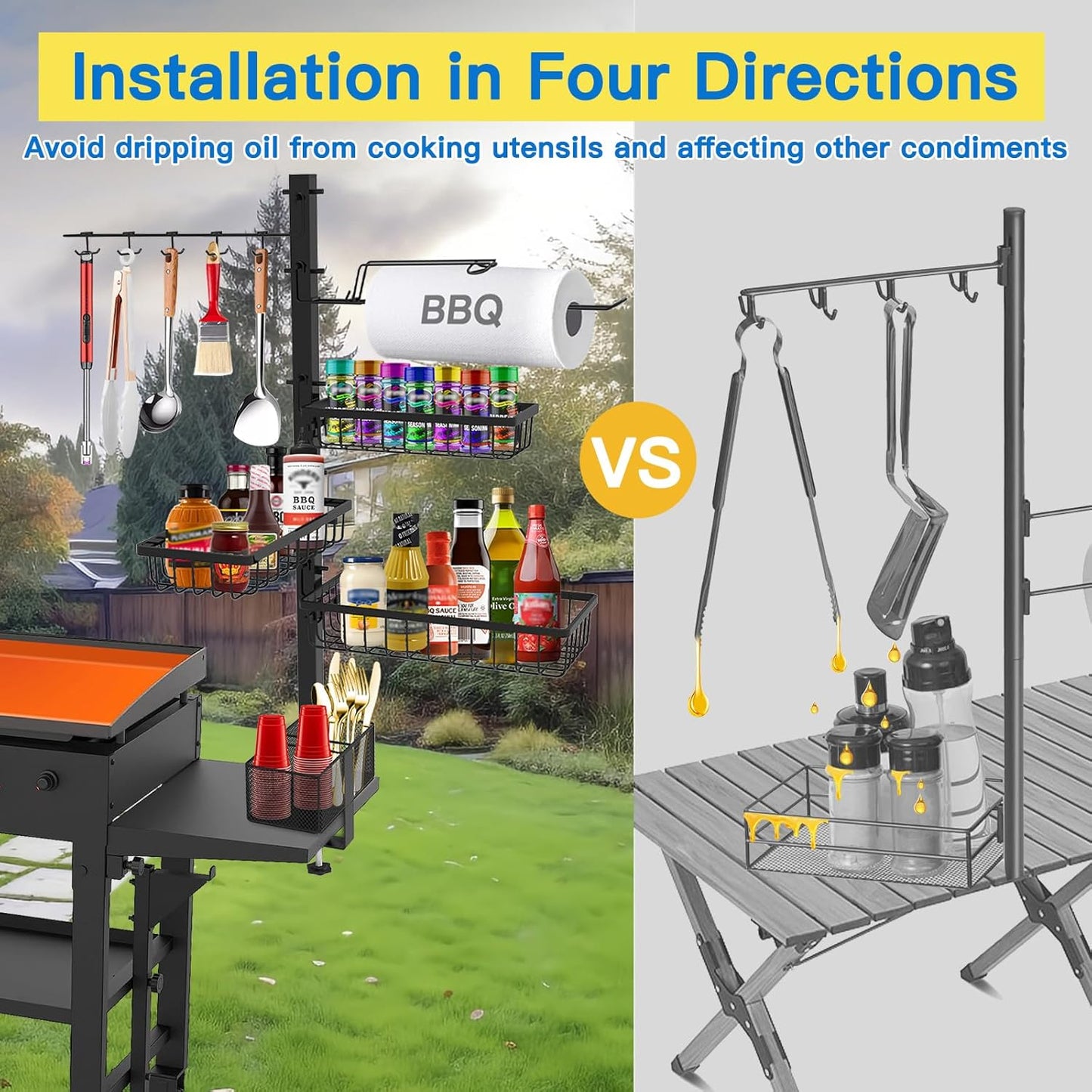 Griddle Caddy Organizer for Blackstone Griddle Accessories, BBQ Grill Picnic Utensil Condiment Caddy with Paper Towel Holder, Outdoor Kitchen Accessories for Camper, Gifts for Men, Dad