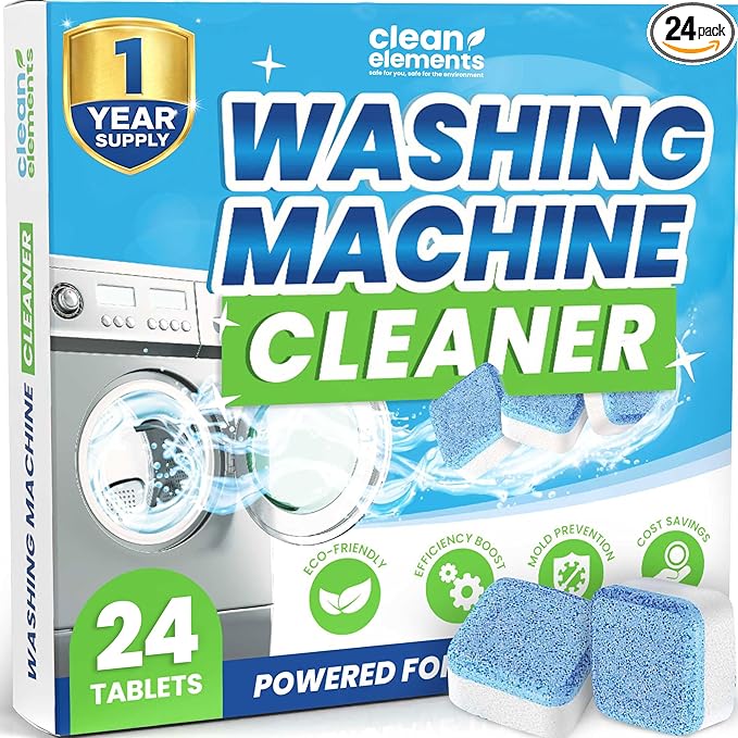 Washing Machine Cleaner Tablets 24 Pack – Deep Cleaning Descaler for HE, Front & Top Load Washers – Septic Safe, Eco-Friendly Freshener, Helps Maintain a Clean Drum – 12 Month Supply