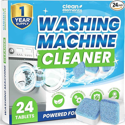 Washing Machine Cleaner Tablets 24 Pack – Deep Cleaning Descaler for HE, Front & Top Load Washers – Septic Safe, Eco-Friendly Freshener, Helps Maintain a Clean Drum – 12 Month Supply