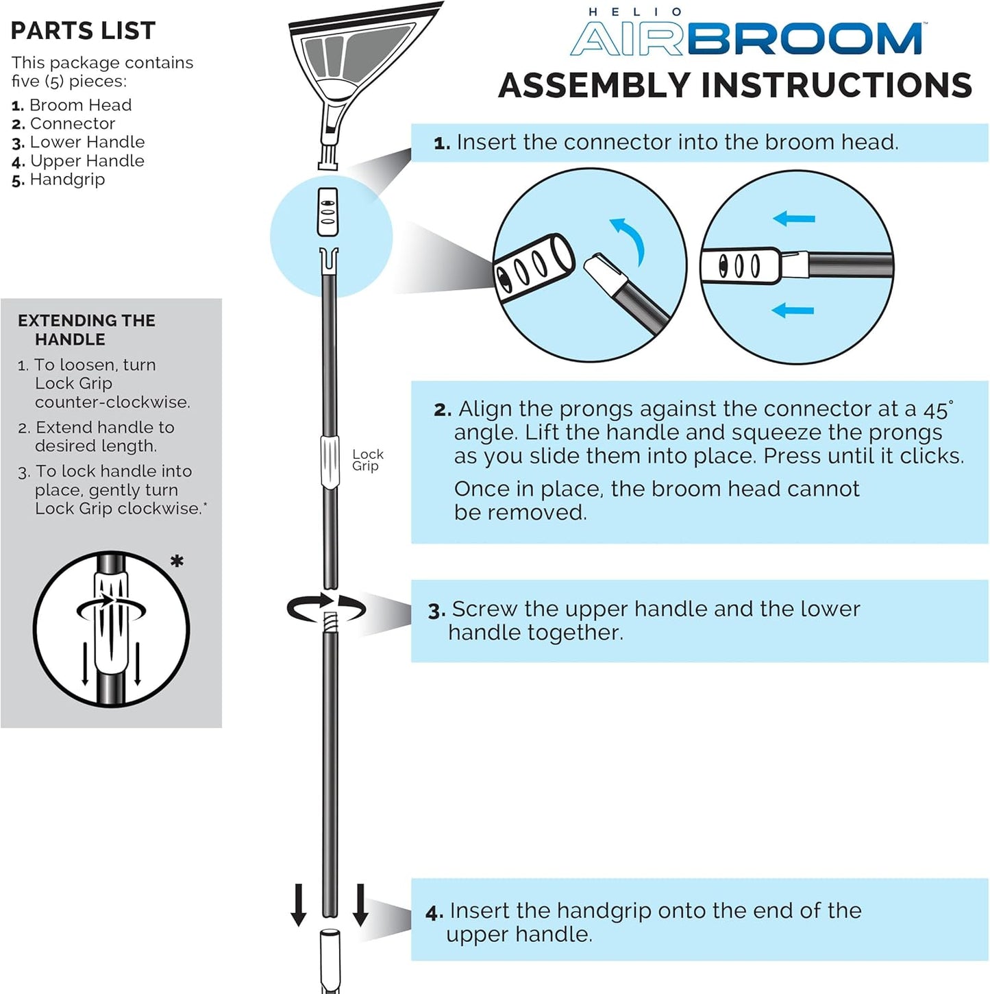 Helio AirBroom 3 Piece Kit All Surface Sweeper and Squeegee for Wet and Dry Cleaning Dust, Dirt, Liquids, Pet Hair, Tile, Hardwood Floors, Carpet, Furniture, Windows, Shower Doors As Seen on TV
