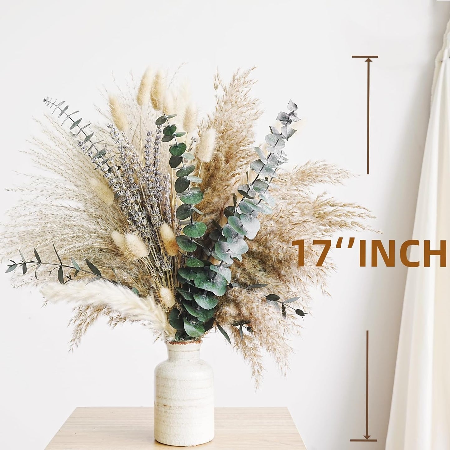 Green Pampas Grass Boho Bouquet – Exquisite Lavender and Eucalyptus Dried Flower Arrangements for Western Boho Decor – Rustic Flowers for Your Bohemian Home, Bedroom, and Wedding Table Décor