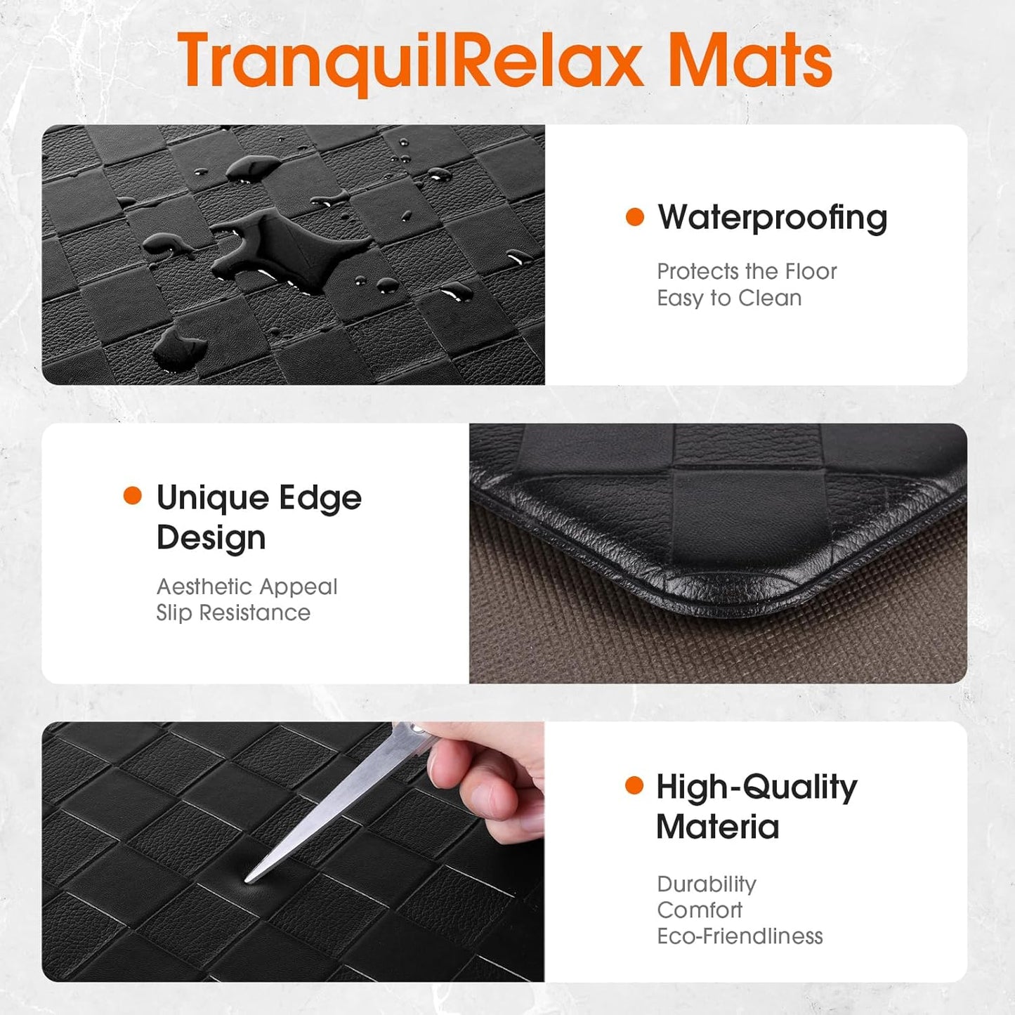 Kitchen Mats, 2PCS Kitchen Rugs, Cushioned Anti Fatigue Kitchen Mats for Floor, Non-Slip Standing Sink Mat, Waterproof Kitchen Rug Set for Kitchen Floor Office,17.3"×30"+17.3"×47" Black