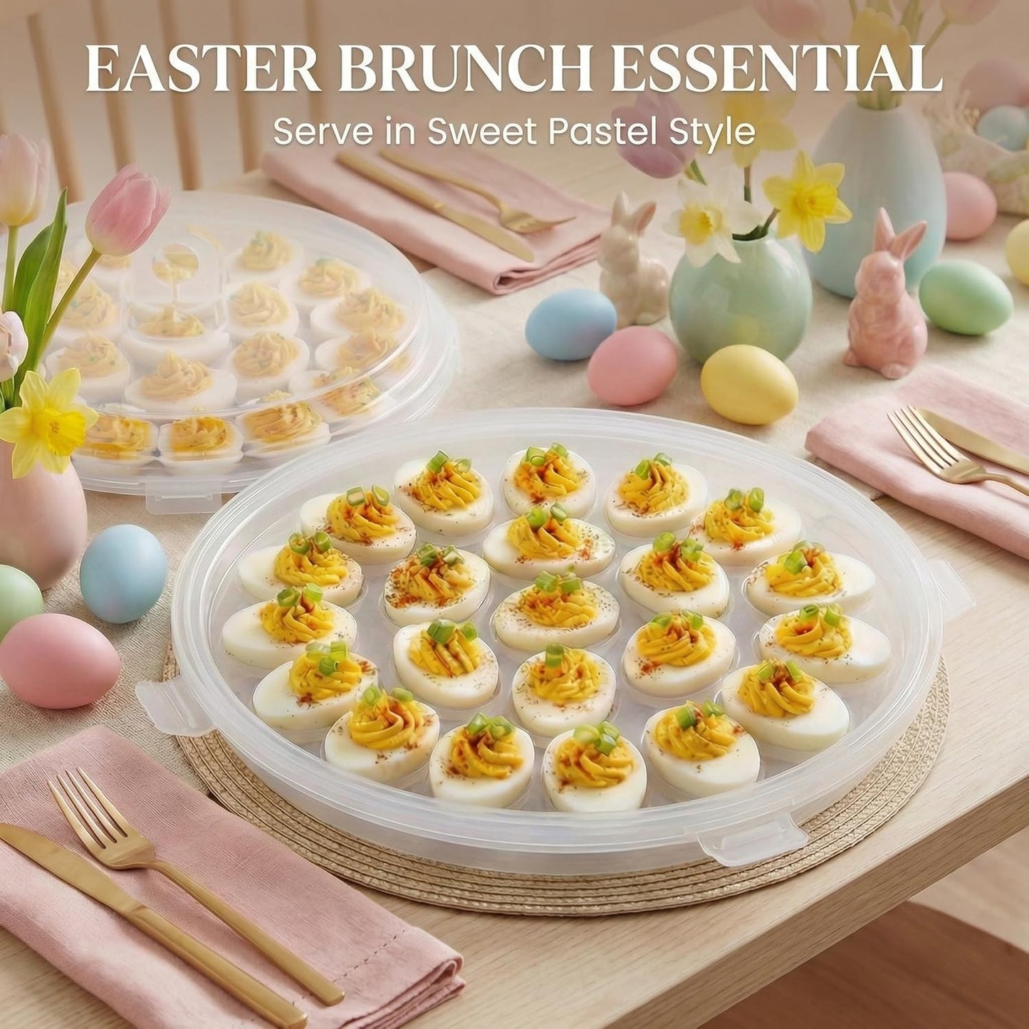 HANSGO Deviled Egg Containers with Lid, Portable Deviled Egg Platter Carrier Holder Trays with 22 Slots for Holiday Party and Home Kitchen, Clear