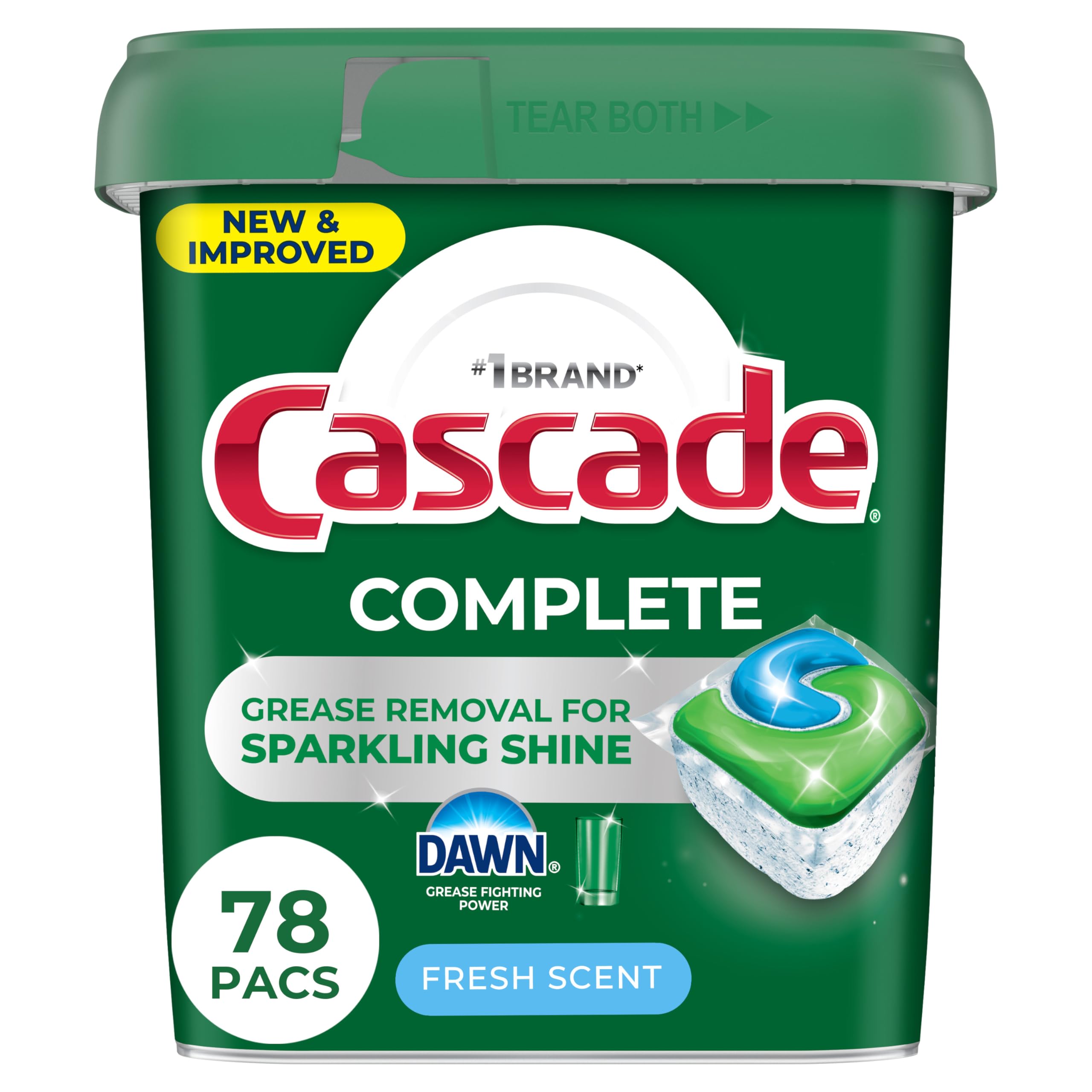 Cascade Complete Dishwasher Pods - Fresh Scent ActionPacs, Dishwasher Detergent, Dishwasher Soap, Detergent Pods, 78 Count