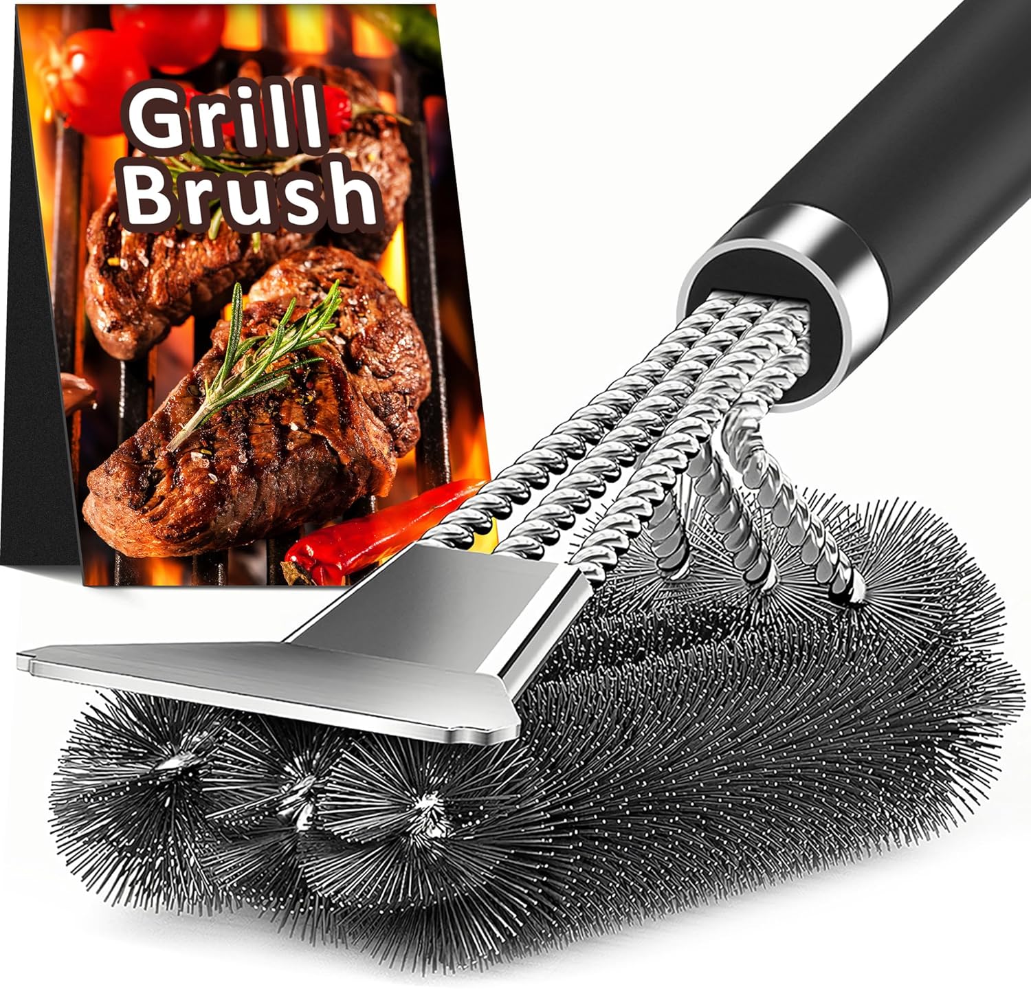 TNTOR Grill Brush with Scraper, 18" Adjustable Handle BBQ Grill Brush for Outdoor Grill, Extra Strong Grill Cleaner Accessories for Grill/Smoker/Gas/Charcoal Grill Cleaning-Grill Gifts for Men/Dad