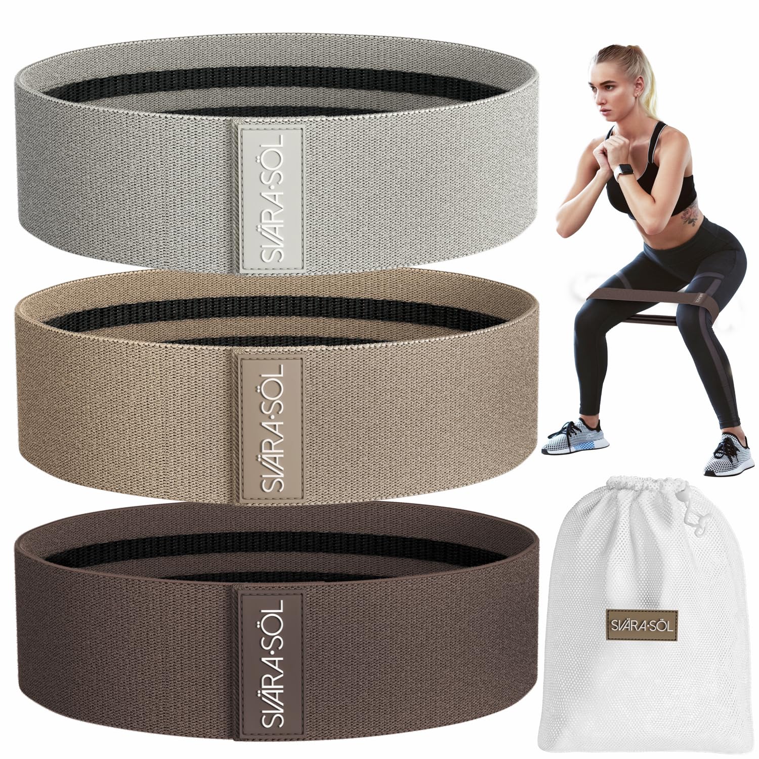 Fabric Resistance Bands Set of 3 for Legs, Glutes, Arms, Booty Bands for Women and Men, Resistance Bands for Working Out, Physical Therapy, Strength Training, Elastic Bands for Exercise