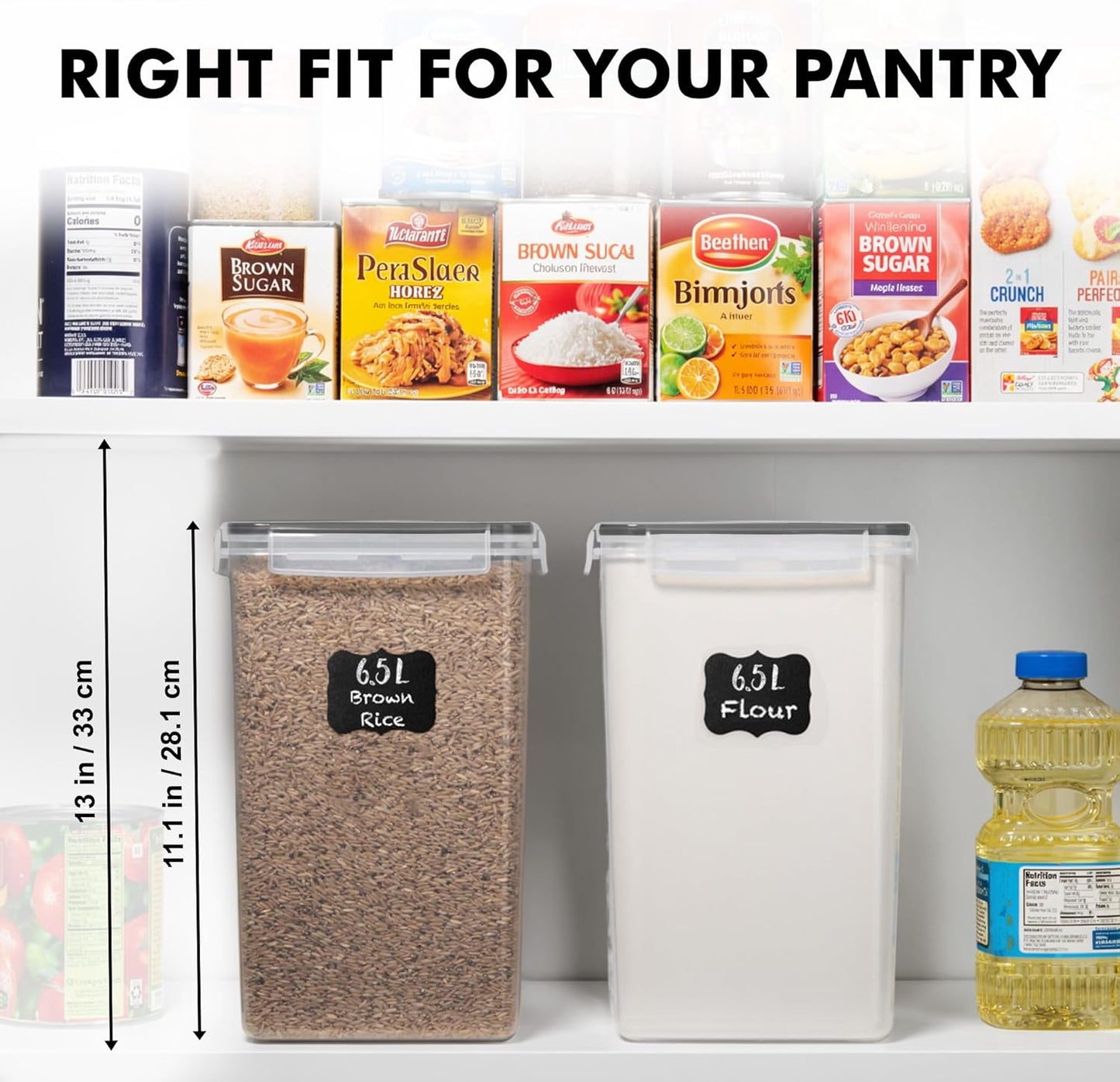 WHITE FEATHER SUPPLIES 2 PC [6.5L / 220 Oz] Large Food Storage Containers with Lids Airtight - BPA Free Clear Plastic Kitchen and Pantry Storage Containers, Bulk Storage for Cereal, Flour, Sugar, Rice