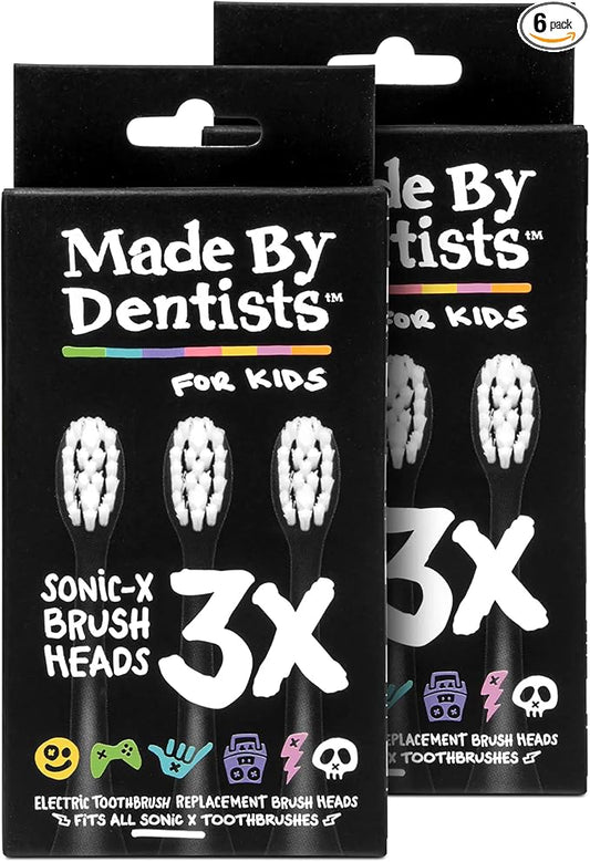 Made By Dentists Sonic X Replacement Heads – 6 Brush Heads (2x3 Packs), Soft Bristles for Kids and Teens, 18 Months Supply, Fits Only Sonic X Electric Toothbrushes