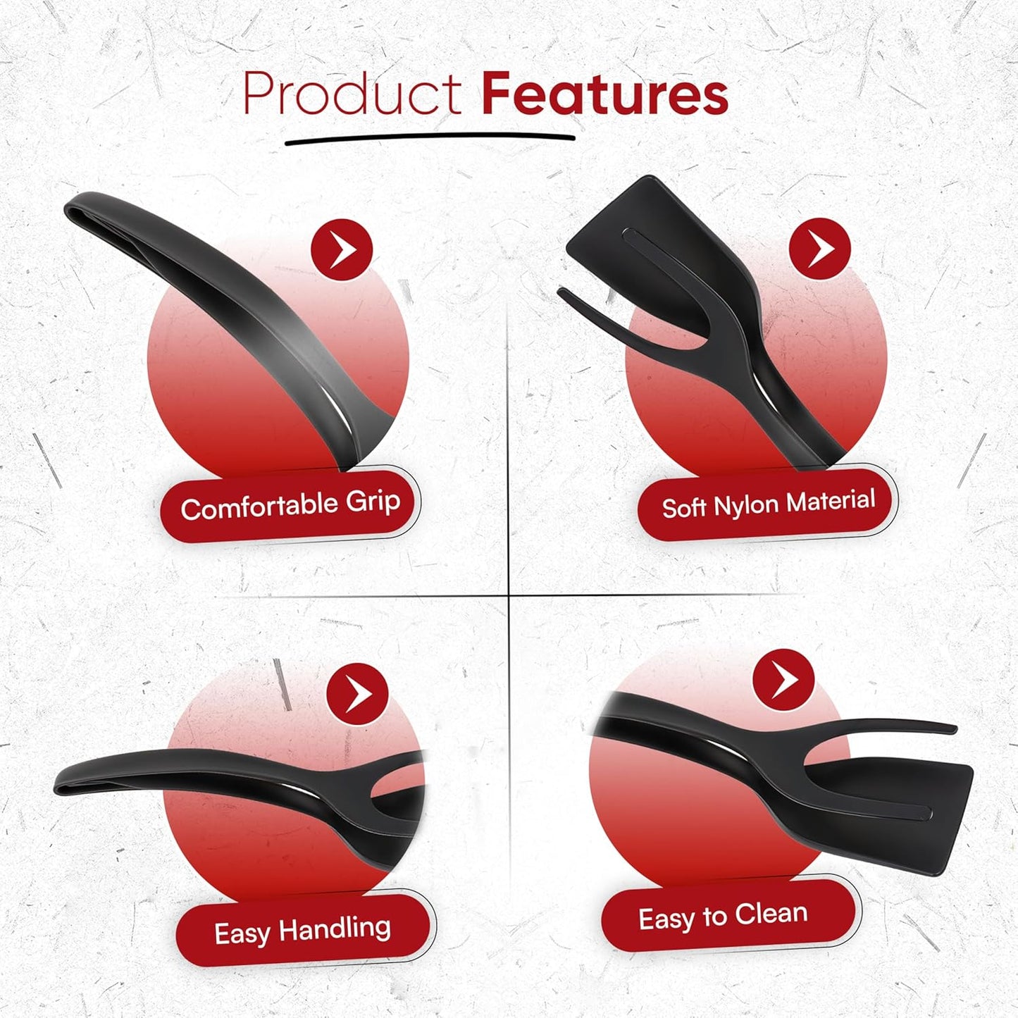 ZONZEST Egg Flipper Spatula Tongs (Set of 2) – Non-Stick 2-in-1 Grip & Flip Kitchen Tongs for Pancakes, Fish, Eggs, and More – Heat Resistant Cooking Tool (Black)