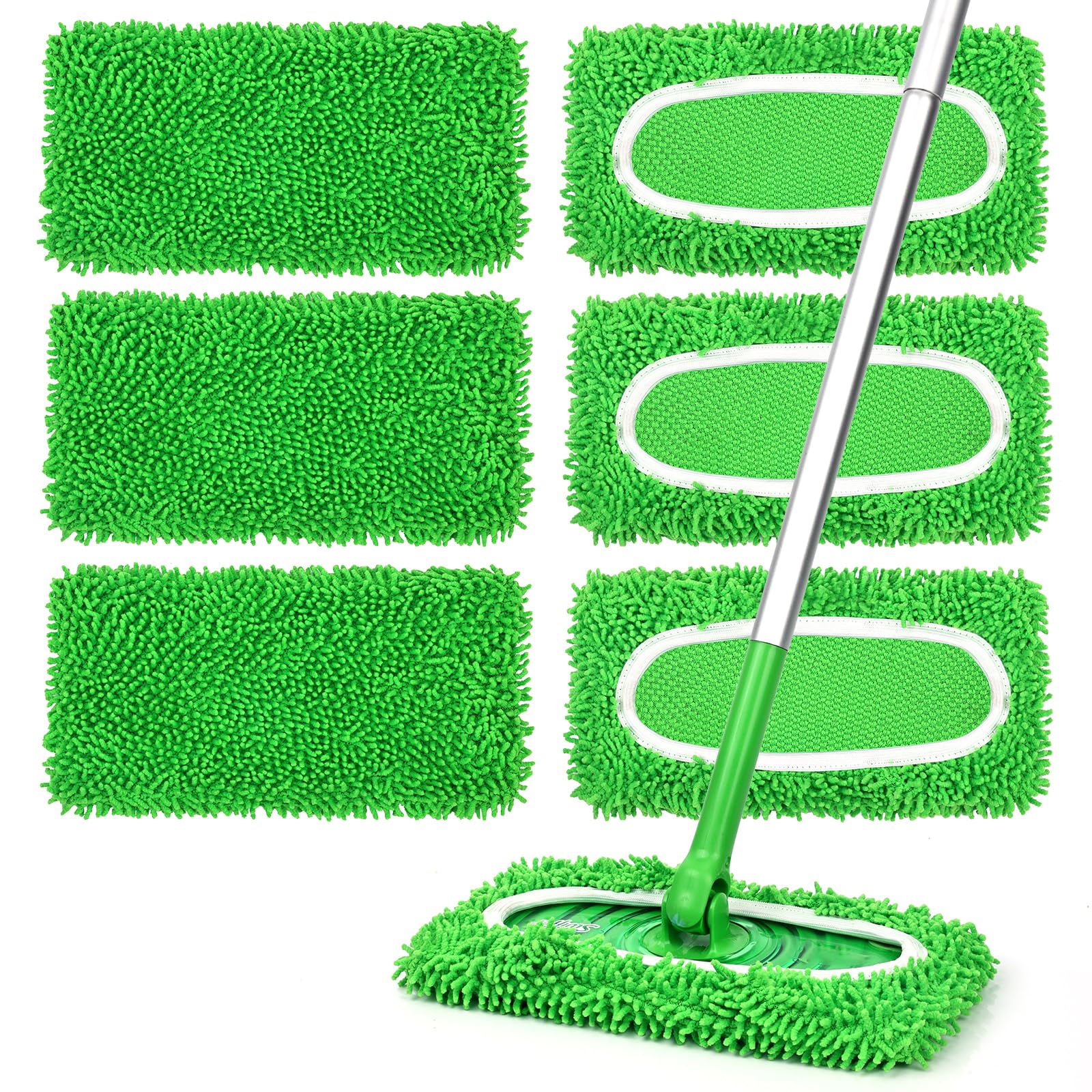 6Pcs Reusable Microfiber Mop Pads Compatible with Sweeper Mop, Replacement Wet Mopping pad Refills & Washable Dry Sweeping Cloths for Surface/Hardwood Floor Cleaning