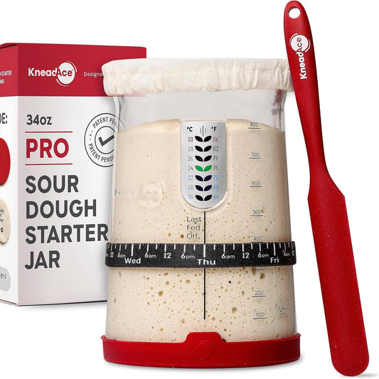 KNEADACE Pro Sourdough Bread Starter Kit - 34 oz Large Capacity Sourdough Starter Jar with 5 unique features for the perfect sour dough bread & sourdough starter kit - sourdough supplies (KA06)