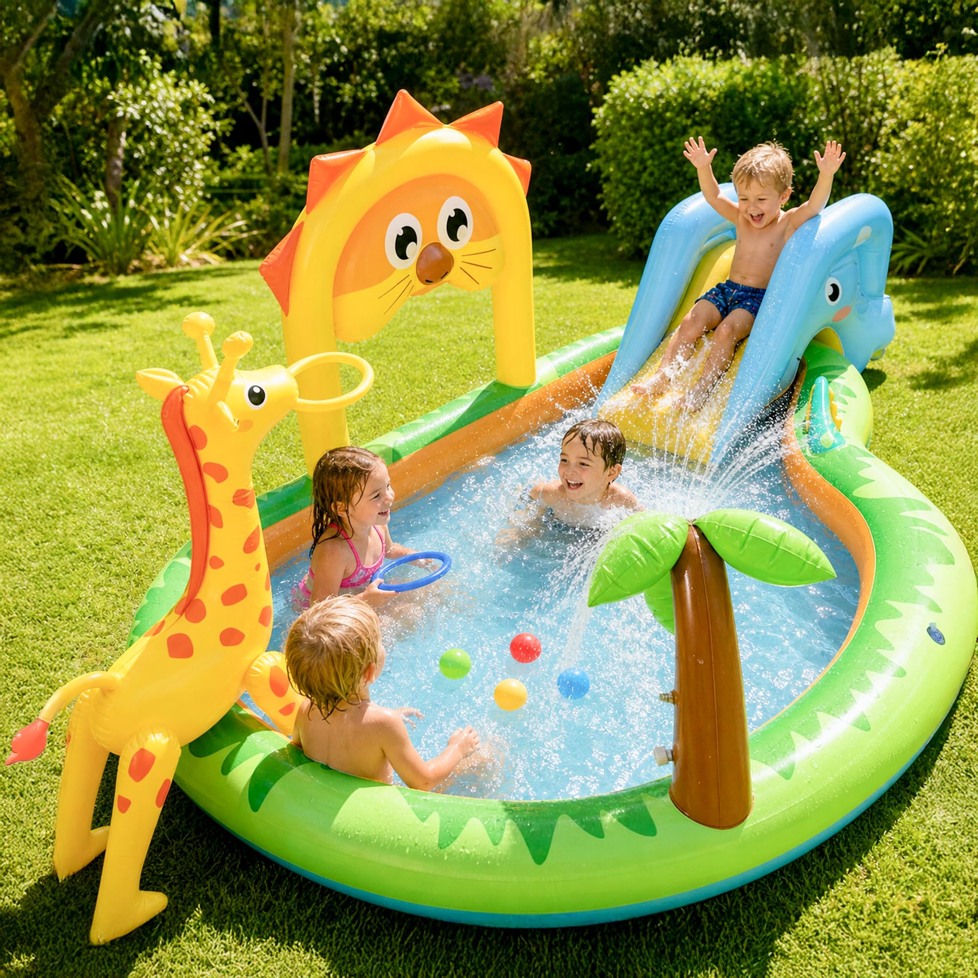 SULIFEEL 2026 Inflatable Jungle Kids Pool, Large Inflatable Toddler Happy Play Center with Water Slide & Sprinkler, 100" Blow Up Kiddie Splash Pad for Adventure Water Park, Backyard, Garden, Ages 2+