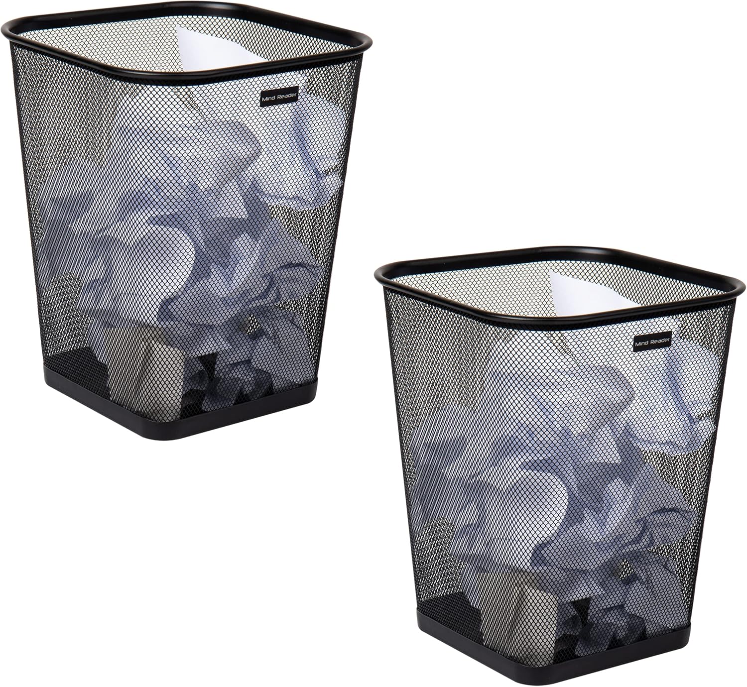 Mind Reader Mesh Trash Can, Waste Paper Basket, Square, Office, Metal Mesh, 9.75"L x 9.75"W x 12.25"H, Set of 2, Black