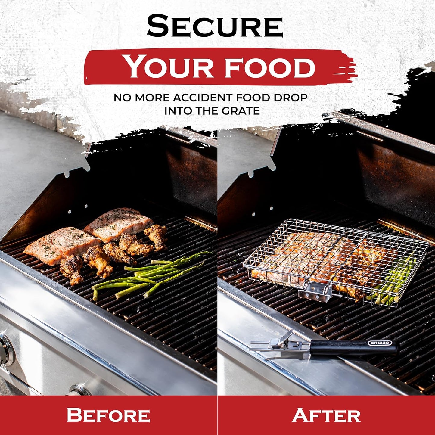 SHIZZO Grill Basket Set, Barbecue BBQ Grilling, Stainless Steel Folding Portable Outdoor Camping Rack for Fish, Shrimp, Vegetables, Cooking Accessories, Gifts for Dad, husband, Friends